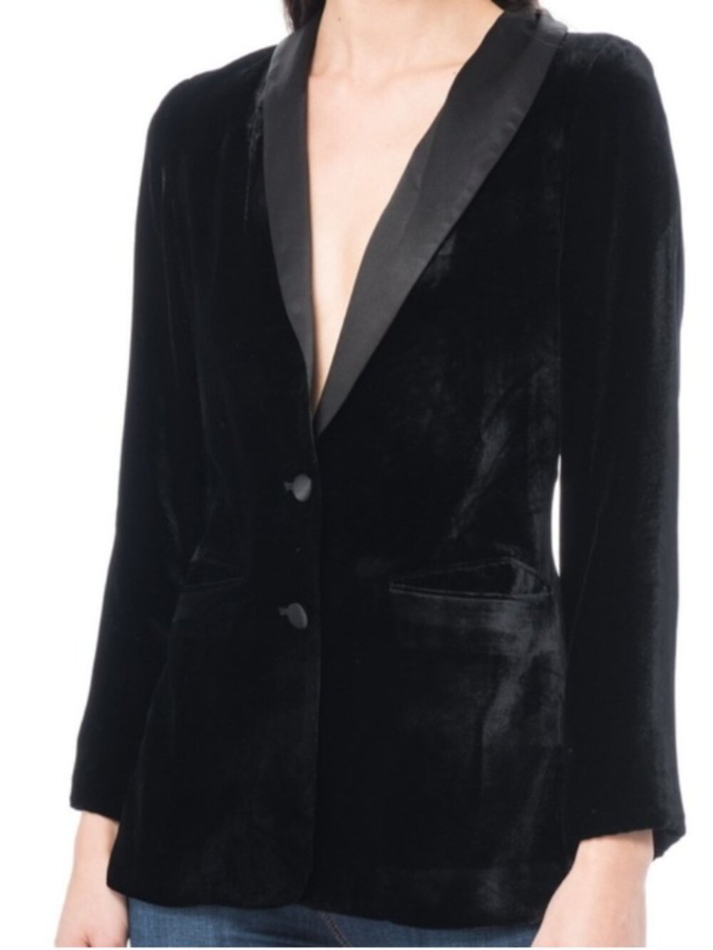 Cami NYC The Emmie Black Velvet Blazer Silk Blend Button Front M